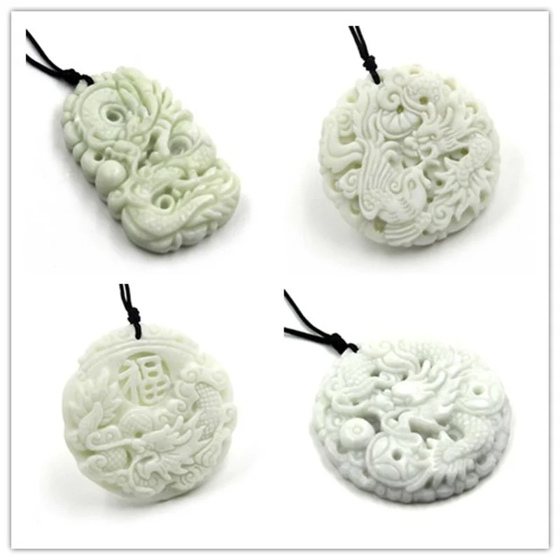 Men Accessories For Hand - 내추럴 화이트 옥 드래곤 피닉스 펜던트