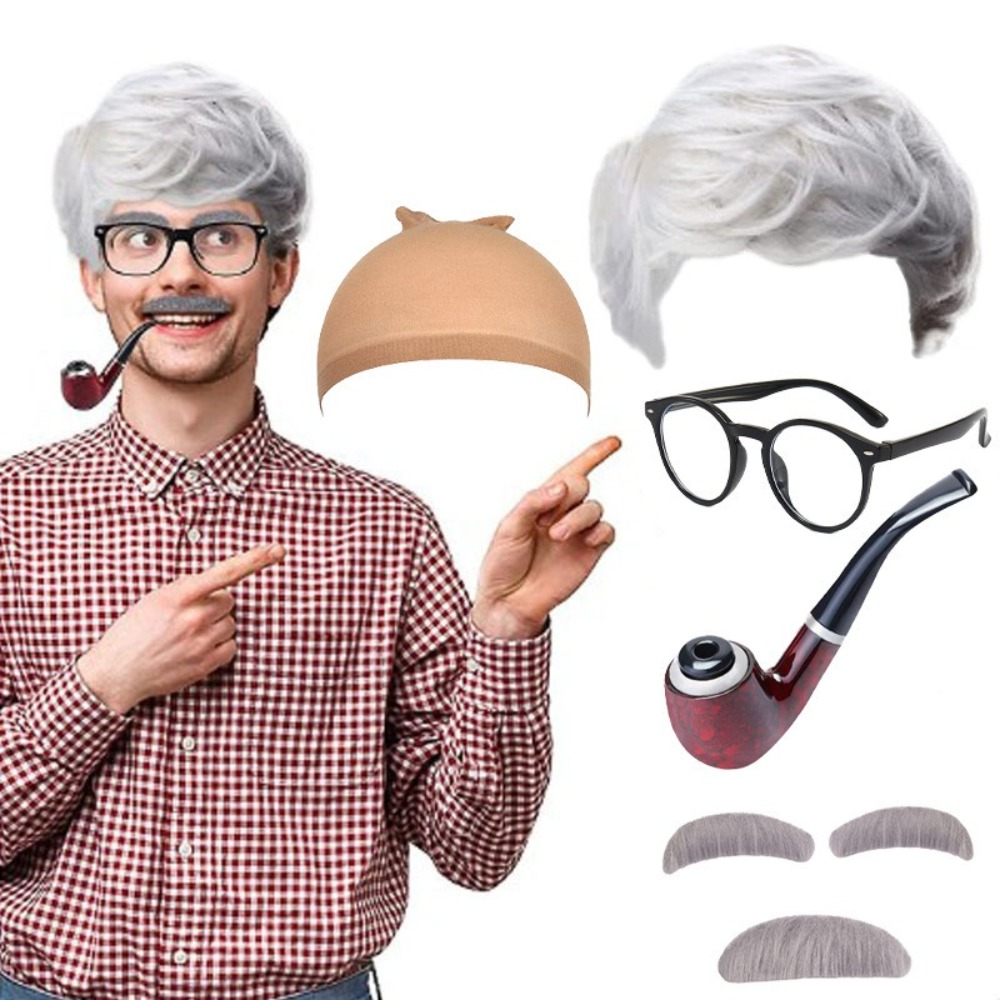 할아버지 코스 가발 정장 무대 연극 수행 오래된 교수  - Men'S Accessories Glasses 리뷰 및 가격